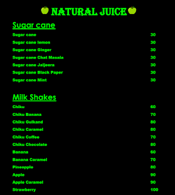 Natural Juice menu 