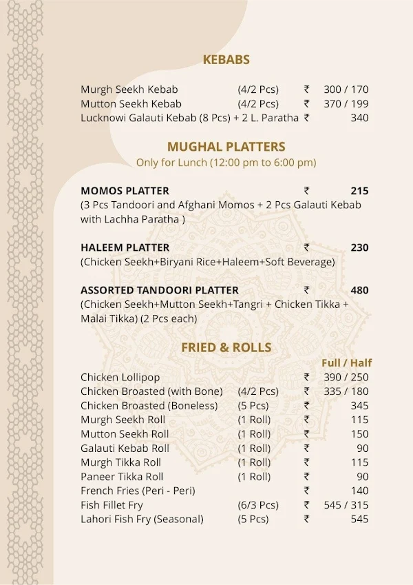 Mughal Multi Cuisine Foods menu 