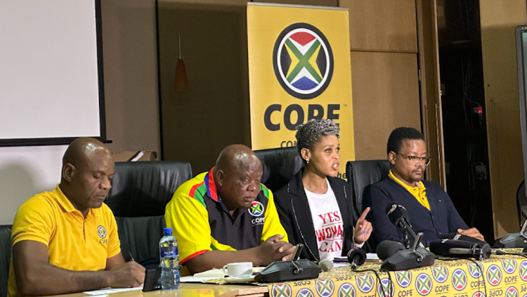 COPE's Colleen Makhubele and Tom Mofokeng at a media briefing held in Johannesburg on Tuesday.