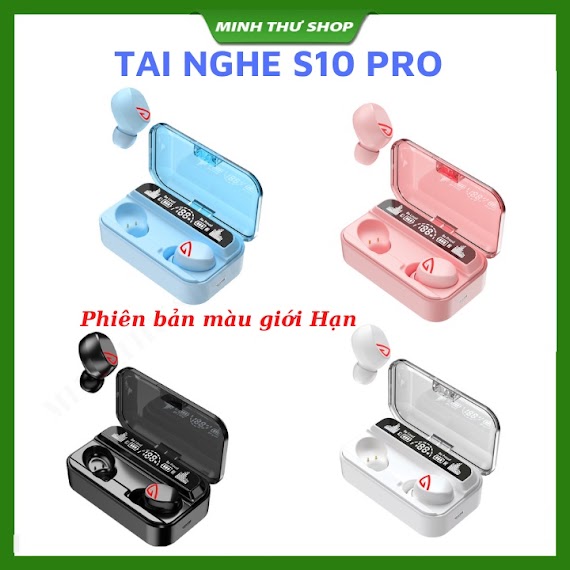 Tai Nghe Không Dây S10 Pro Bluetooth V5.2 - Âm Thanh Hifi 9D Cực Hay Có Micro Nhét Cảm Ứng Chống Nước Pin Trâu