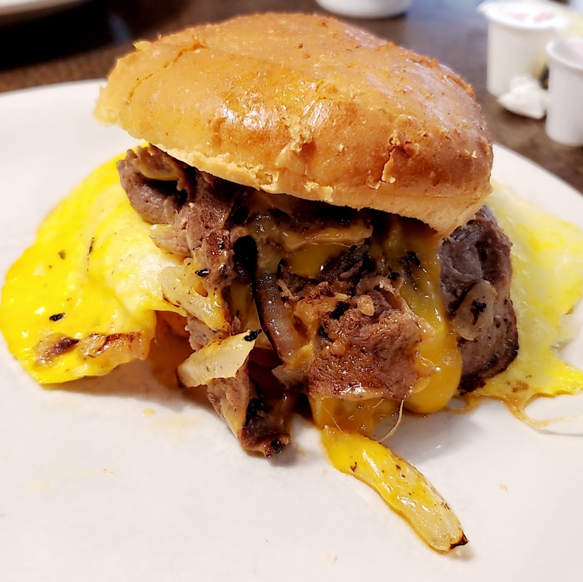 Philly Steak n' Cheese Scrambler on GF bun