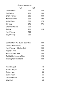 Chapati Vegetarian menu 1