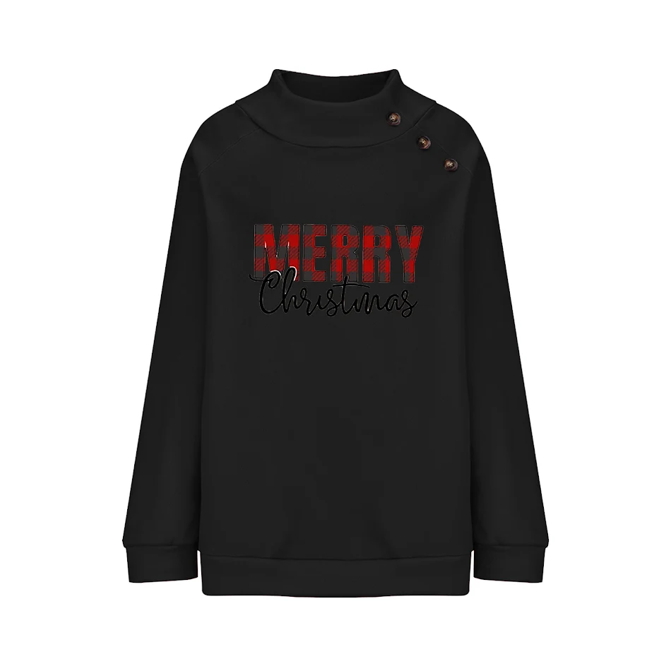Sudadera holgada con letras navideñas y cuello alto estampada para mujer