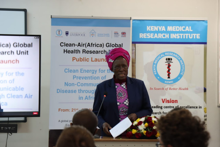 Clean Air (Africa) Goodwill ambassador Prof Miriam Were during the launch of New Clean Energy Research Initiative at KEMRI headquarters on Tuesday, November 22, 2022