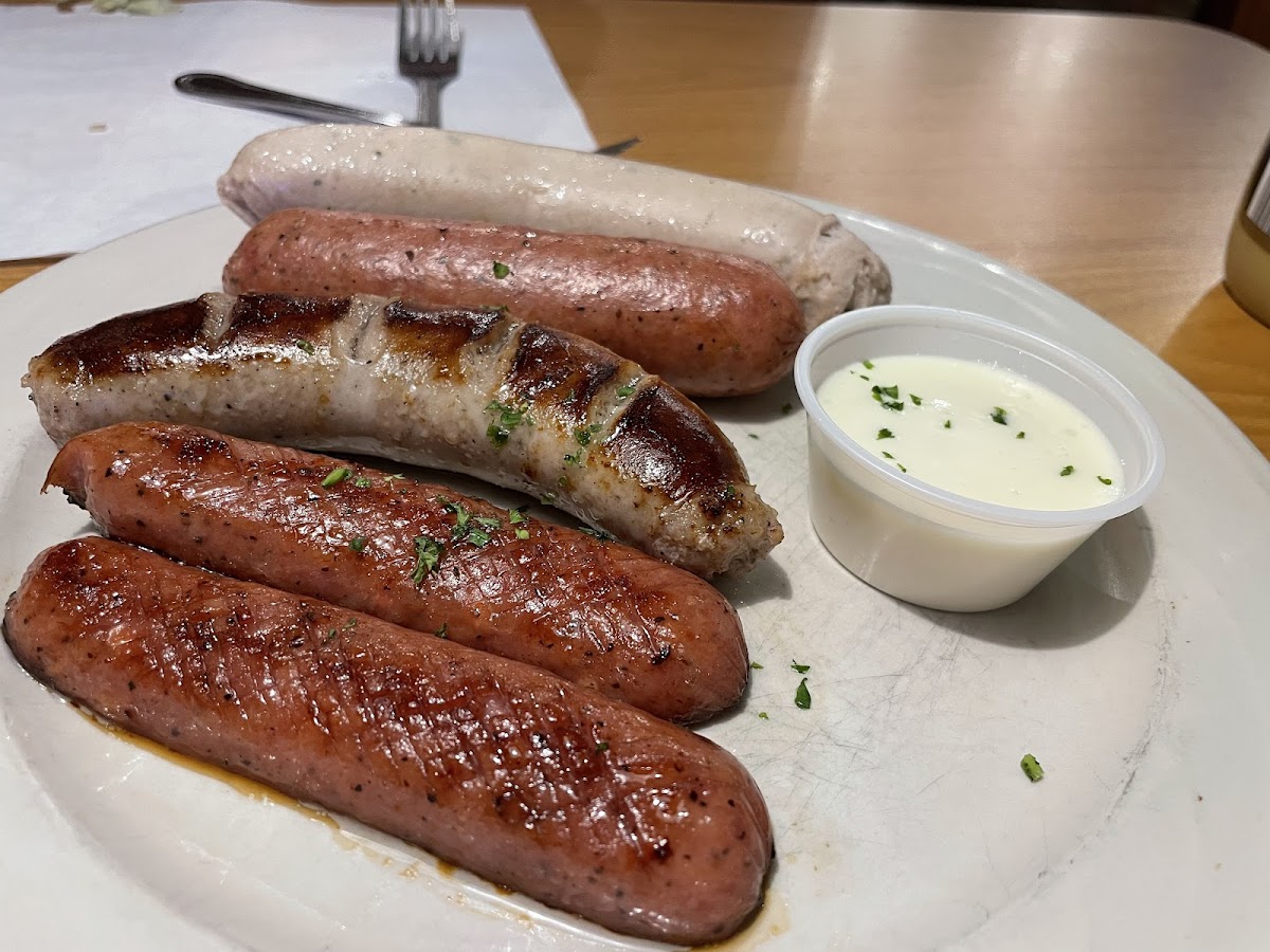 Sausage sampler modified to be gluten-free by taking the pretzels off