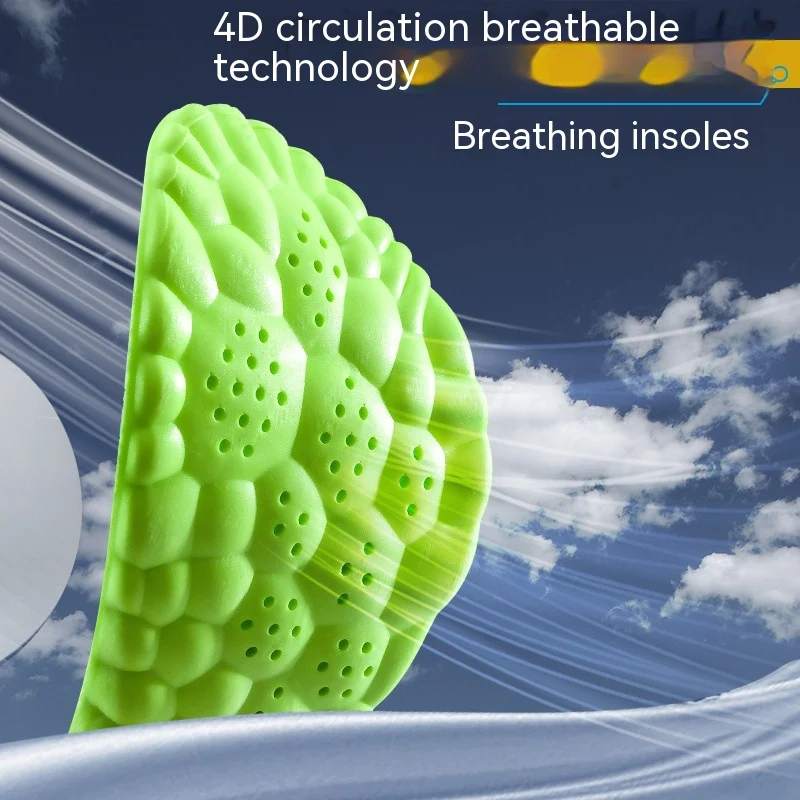 PU Sports 4D Insole Deodorant and Sweat-absorbing, Breathable, High Elastic, Shock Absorption for enhanced comfort.