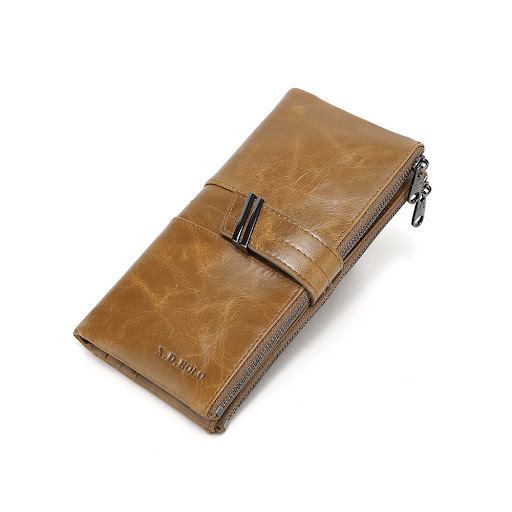 Title 5, Oil Wax Leather Womens Long Clutch Double Zipp...