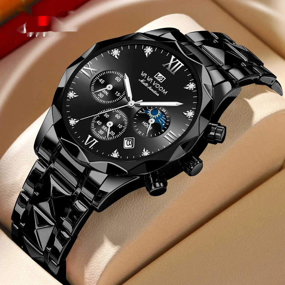 Waterdichte quartz horloge met dubbele kalender, gemaakt van wolframstaal voor dagelijks gebruik en uitstekende duurzaamheid.