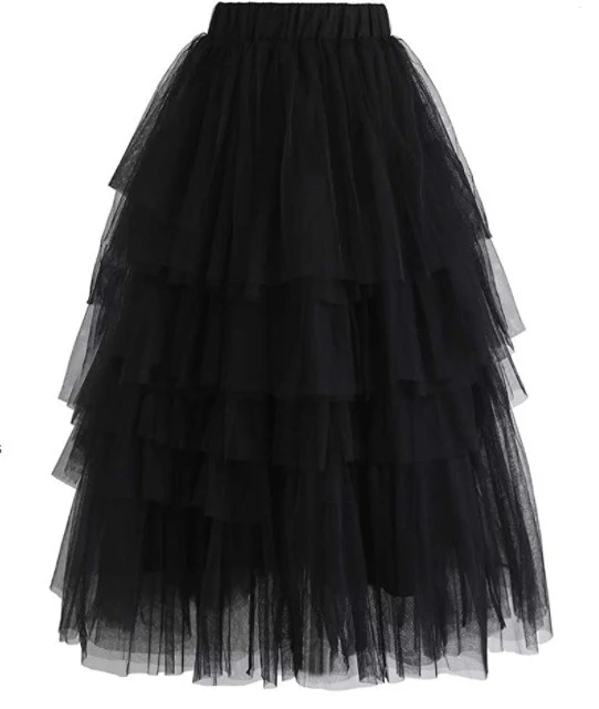 Jupe taille haute froncée à volants et superposée, vague longue d'été. Confort et style pour un look estival impeccable.
