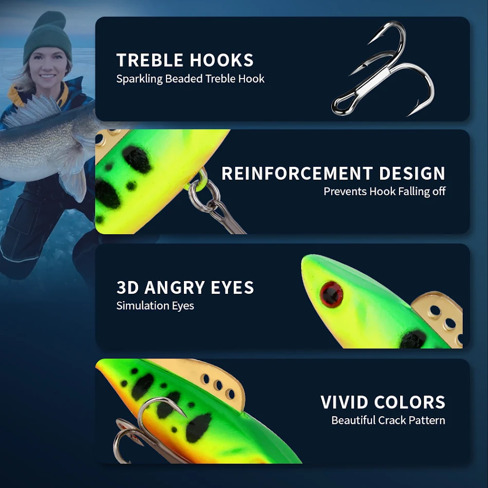 FISHKING Buzda Balık Yemi ve Yapay Yemler Üçlü İğne ve Jig Kancalı. Etkili bir şekilde balık çekin ve buzda başarılı balıkçılık deneyimleri yaşayın.