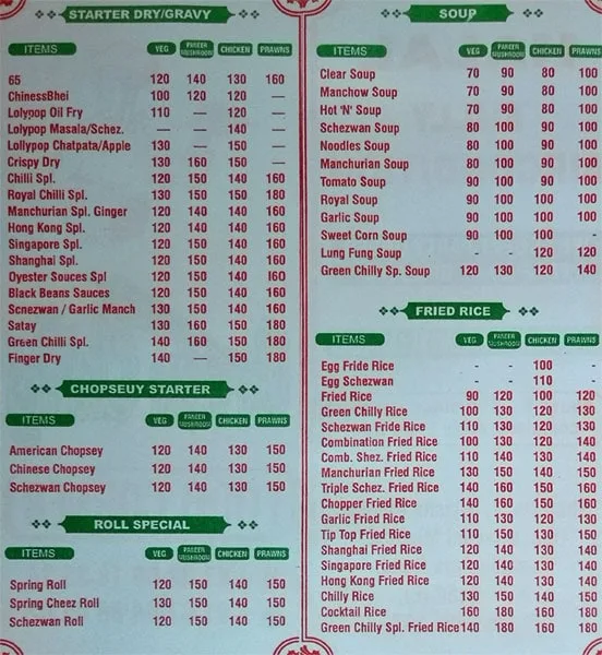 Green Chilly menu 