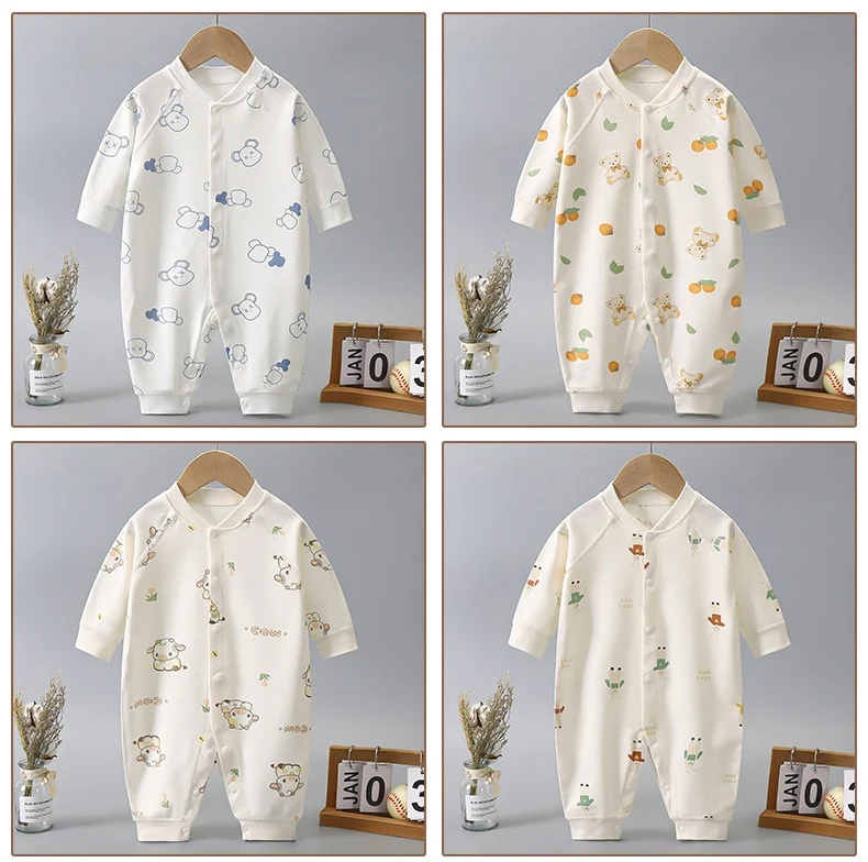 Baby herfst- en lente-overall met lange mouwen, puur katoen. Zachte en comfortabele babykleding voor de overgangsseizoenen.