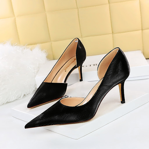 Title 6, Slim dark zebra pattern thin heel height shoes....