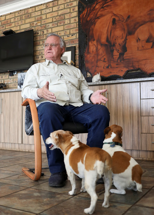 John Hume, private rhino breeder, looks on during an interview with Reuters at his Buffalo Dream Ranch, the biggest private rhino sanctuary on the continent, in Klerksdorp, North West Province, on September 6, 2021.