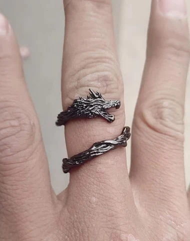 Anello Onda Drago Nero Fiamma Nottu - 3