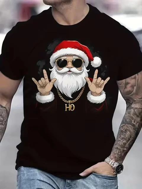 T-shirt imprimé de Noël à manches courtes unisexe décontracté, parfait pour les fêtes de fin d'année. Confort et style assurés, une excellente idée cadeau.