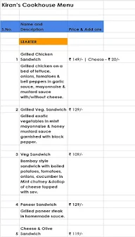Kiran’s Cookhouse menu 1