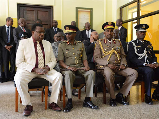 NPSC chairman Johnston Kavuludi, IG Joseph Boinnet, and Deputy IGs Noor Gabow and Edward Mbugua at the Supreme Court yesterday / COLLINS KWEYU