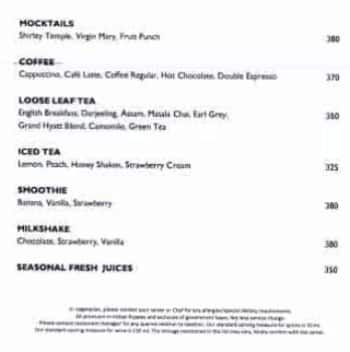 The Bar - Grand Hyatt menu 