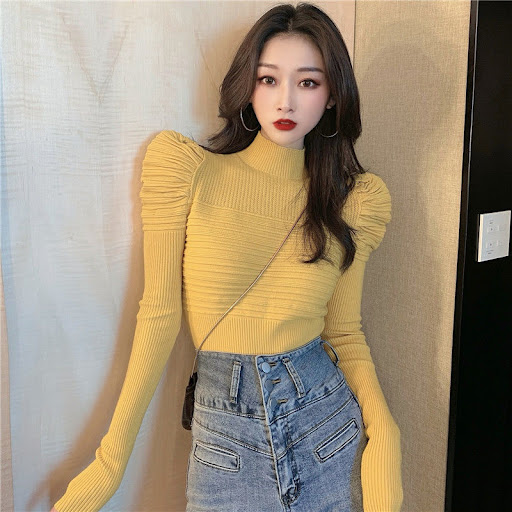Title 14, Design Sense Niche Puff Sleeves Slimming Fall W...