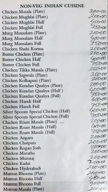 Silver Spoon Restaurant menu 
