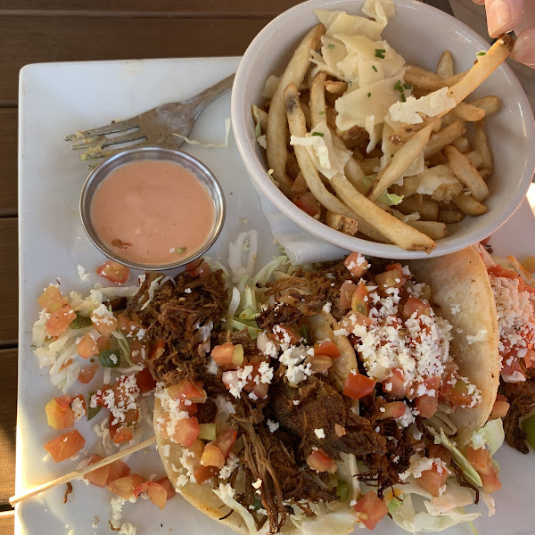 Pork tacos and fries