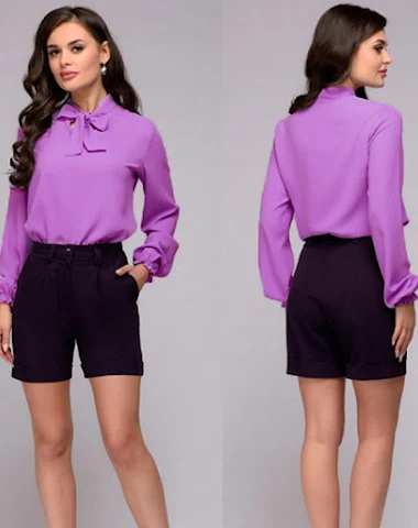 Sexy chiffon blouse met opstaande k - 1