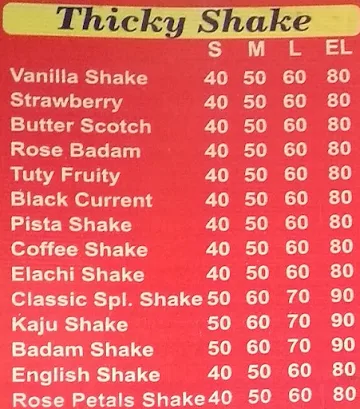 Shake King's menu 