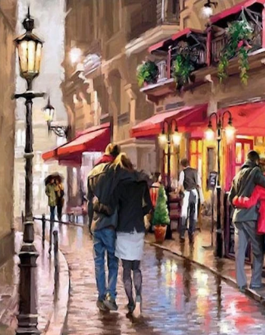 Couple In Love In Town Painting By - 2