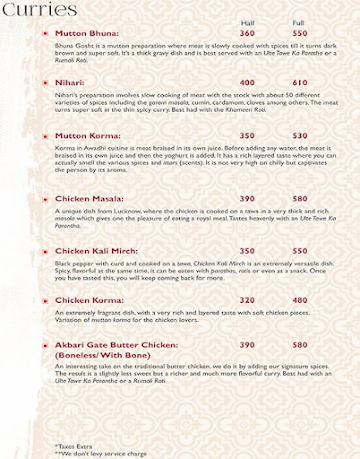 Tunday Kababi Dastarkhwan-e-Awadh menu 