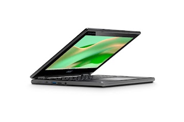 Nahaufnahme der Ports auf der linken Seite eines Acer Chromebook Spin 311 mit zur Hälfte aufgeklapptem Display