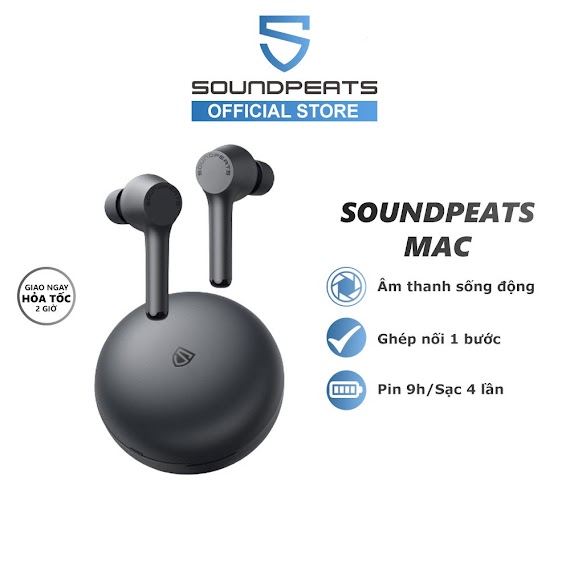 [Mã Elmall6 Giảm 6% Đơn 300K] Tai Nghe True Wireless Soundpeats Mac Pin 9H Bluetooth 5.0