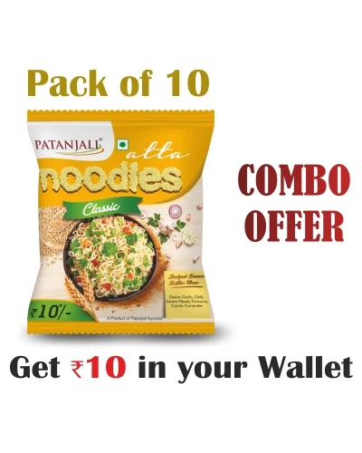 Patanjali Pack Of 10- Atta Noodles Classic 60Gm- Rs 10 Off - 600 gm