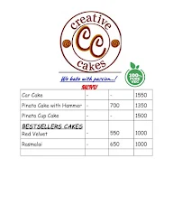 Creative Cakes menu 1