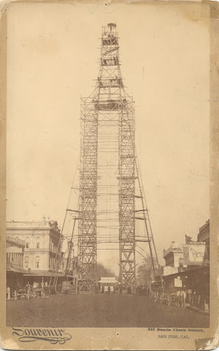 Electric light tower under construction in San Jose