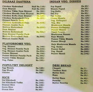 Taj Hyderabadi Hotel menu 