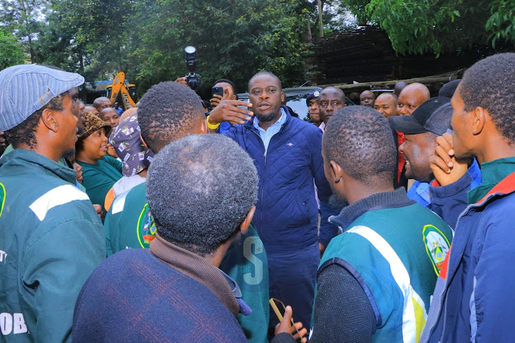 Nairobi Governor Johnson Sakaja interacts with residents of Kibera on April 29, 2024.