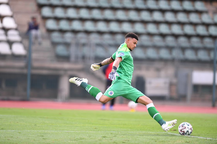 Ronwen Williams of SuperSport United during the DStv Premiership match between SuperSport United and Swallows FC at Lucas Masterpieces Moripe Stadium on January 30, 2021 in Pretoria, South Africa.