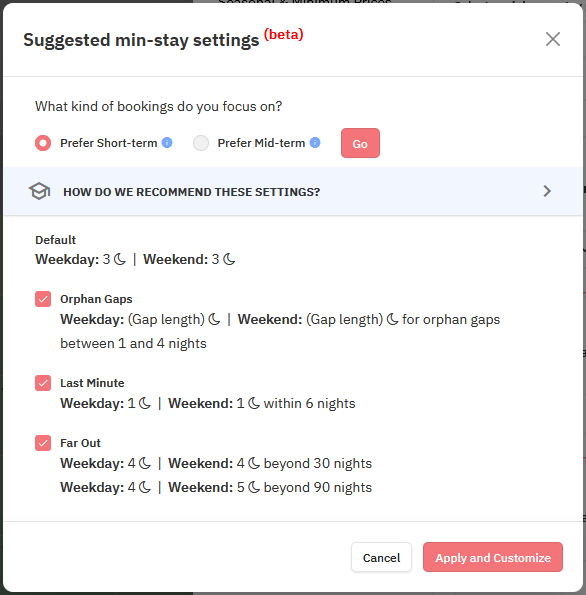 Min-stay recommendations