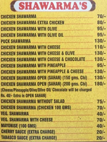 King's Shawarma menu 