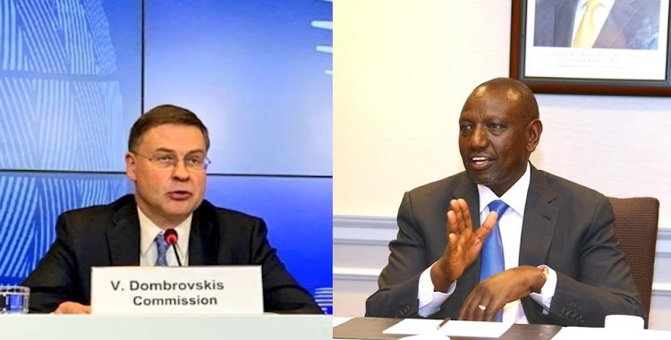 EU Trade Commissioner Valdis Dombrovskis with President William Ruto.