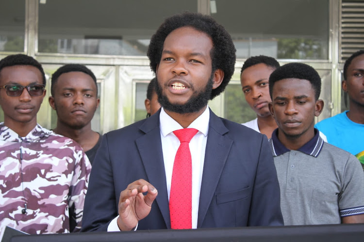 Students Association of the Technical University of Kenya Chairperson Kirera Denis Muchoki during a press conference at Technical University of Kenya Nairobi on January 1, 2023.