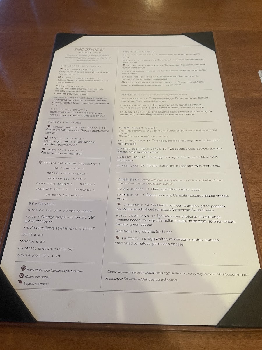 Menu with GF options noted