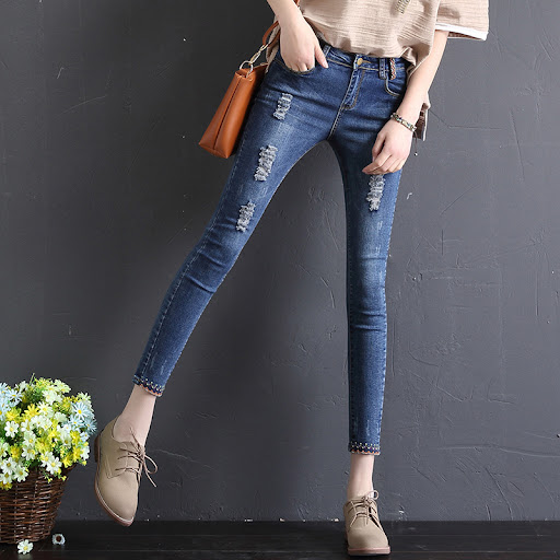 Title 2, Womens Autumn Jeans, Nine-point Hole, Self-cul...