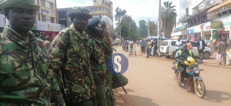 Police take charge of the Kisii town Capital Roundabout to counter anti-government protests on March 27, 2023.