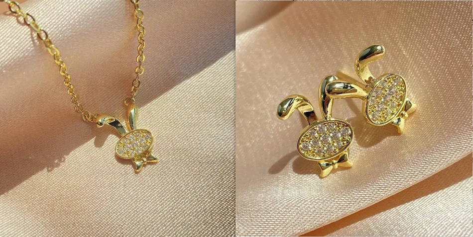 Brincos e colar fofos do Ano do Coelho, um conjunto adorável para celebrar o ano novo chinês com um toque charmoso e especial.