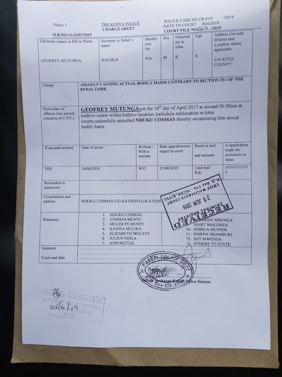 The charge sheet with the wrong date that was presented before a Kitui court on Tuesday