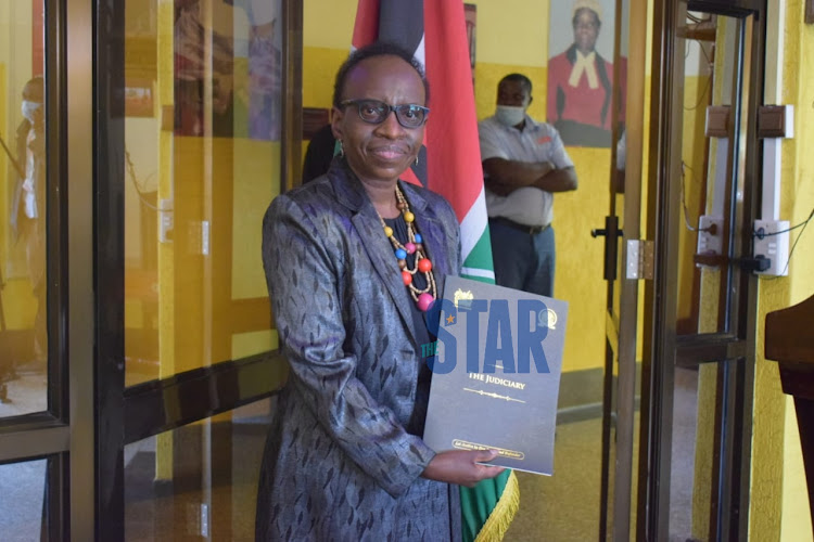 Nancy Gathungu after she was sworn in as the Auditor General at the Supreme Court building on July 17.