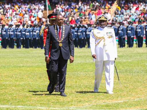 President Uhuru Kenyatta at the Kasarani Stadium to mark the 54th Jamhuri Day celebrations, December 12, 2017. /PSCU