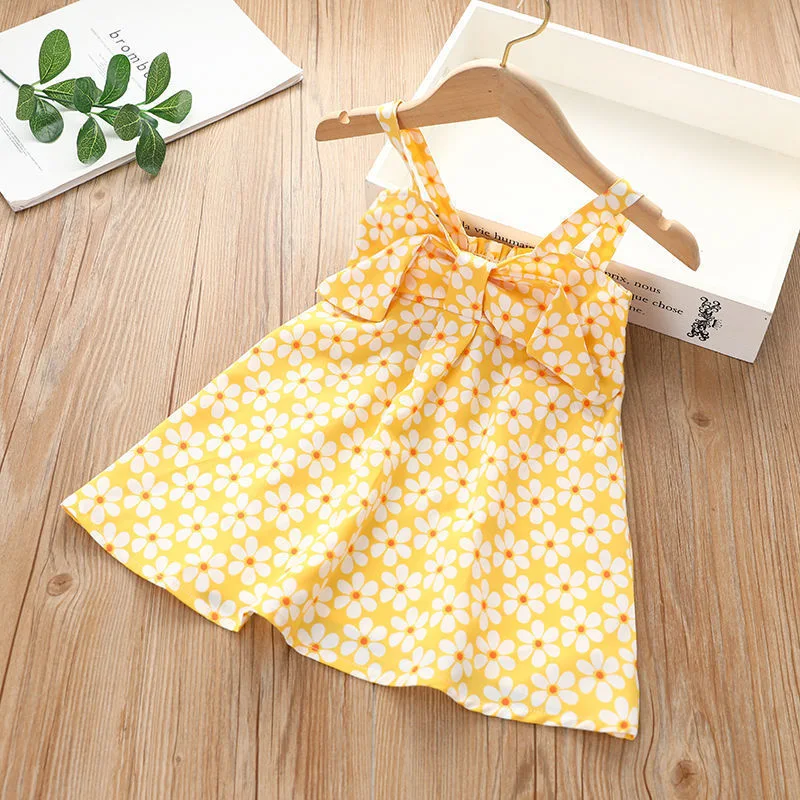 Robe sans manches à pois pour enfant, jupe à bretelles, motif dessin animé mignon, style occidental, parfaite pour bébés.